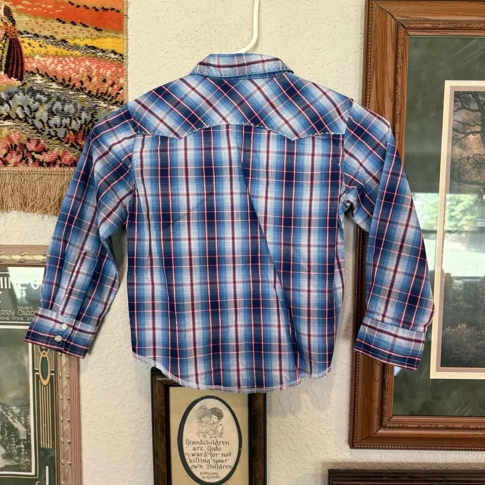 Vintage 90s Wrangler Striped Aztec Pearl Snap Shirt‎ Size Kids Medium